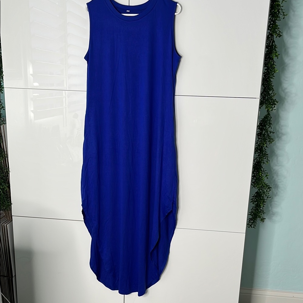 Blue Sleeveless Maxi Sheath Dress